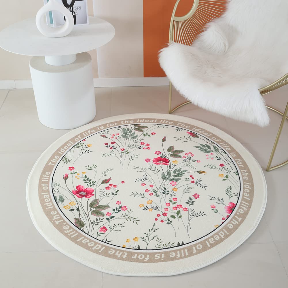 Patrón de flores Alfombra redonda Alfombra para sala de estar Alfombra para silla de computadora para niños Alfombra para gatear para niños Alfombra antideslizante,G,∅ 160cm