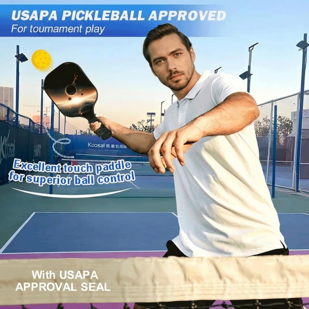 Pickleball Paddles Set of 2, 16mm Fiberglass Surface Pickleball Set - Includes 2 Pickleball Paddles, 2 Indoor Pickleballs, 2 Outdoor Pickleballs, and 1 Paddle Carry Bag