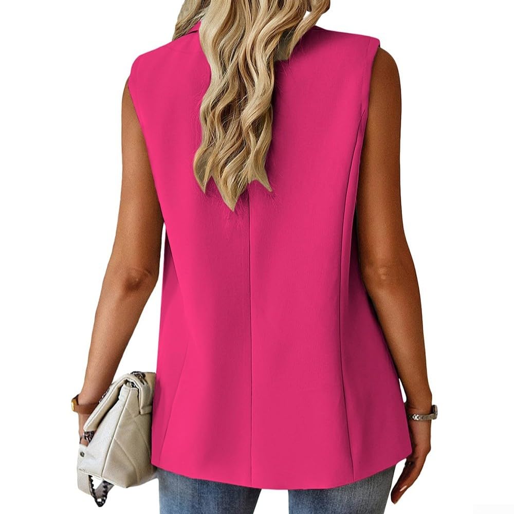 Chaleco sin mangas para mujer, color liso, con botones, con bolsillos, para el trabajo, yoga, ciclismo, playa, vacaciones, verano, chaqueta ligera