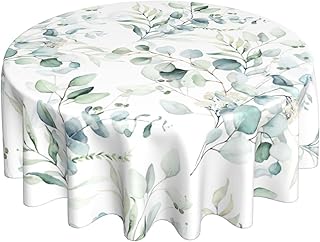Kawani Spring Summer Leaf Floral Sage Green Tablecloth Round 60 Inch Ruitic Watercolor Table Cloth Waterproof Fabric Farmhouse Green Grey Leaves Tablecloths Decorative for Holiday Home Party