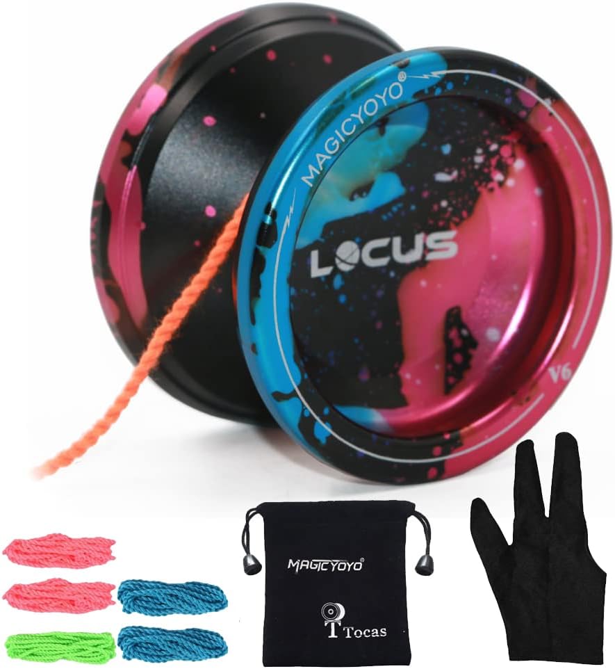 - V6 Yoyo Locus Professional Responsive Yo-yo for Kids Teens Adults Toys, Beginner Yoyos, Advanced Cool Tricks Yo-Yos Metal with 5 Yo Yos Strings + Glove+ Bag+ User Manual, Blue&Pink&Black
