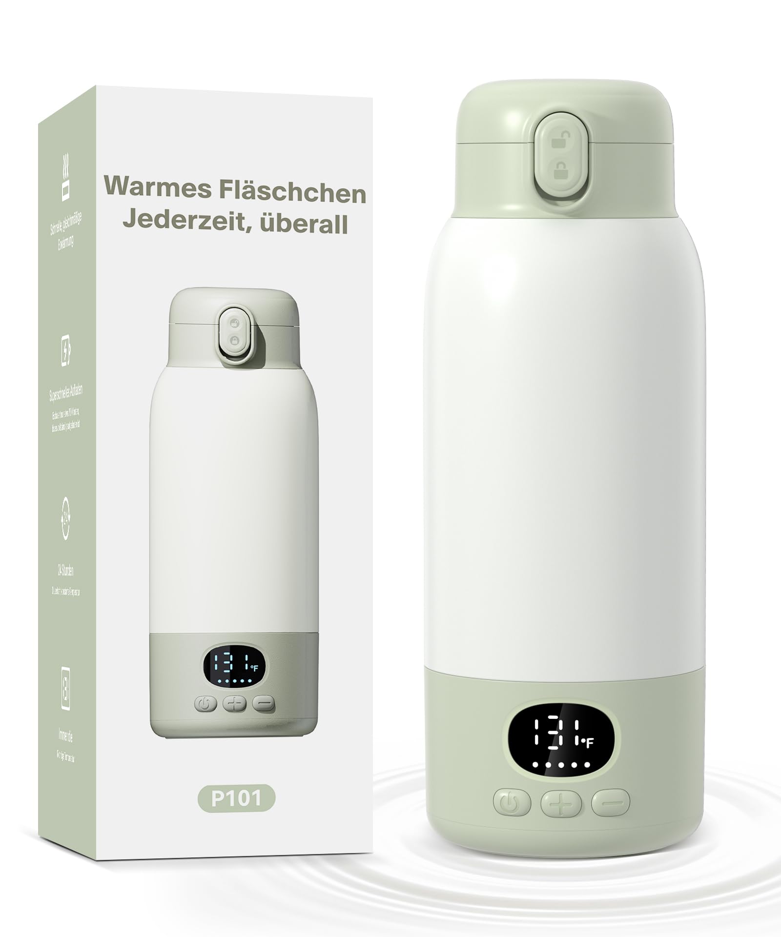 Flaschenwärmer Baby unterwegs Kabellos, Schneller Erwärmer 500 ml | Präzise Temperaturregelung, 316 Edelstahl, 14800mAh Akku, USB-C, Trockengehschutz, Auslaufsicher, unterwegs & Auto