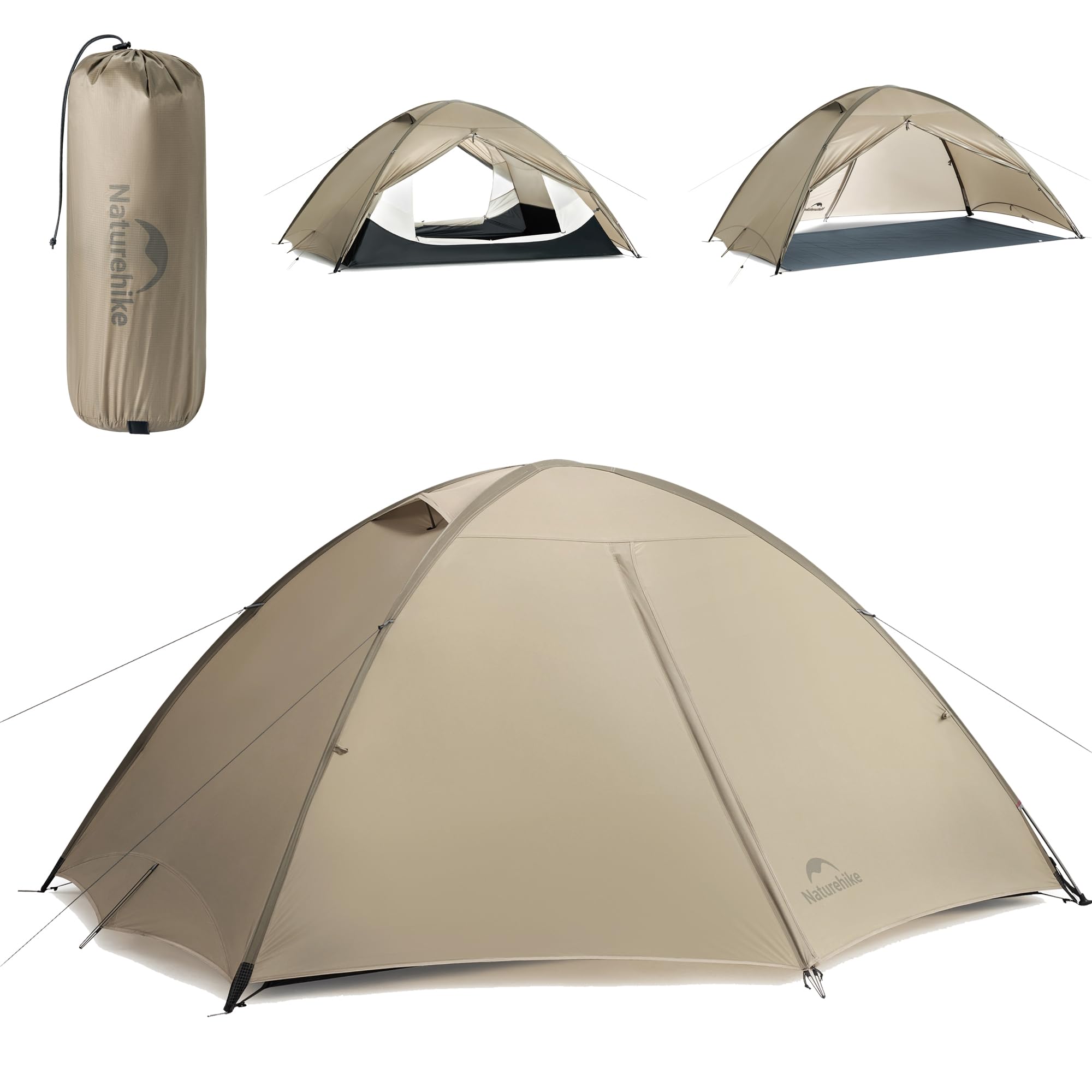 Naturehike Pro Ultralight Camping Tent 1.59KG/1.92KG,20D Silicone-Coated Nylon,Waterproof PU3000mm+,Portable Tent 1/2Person for Camping,Backpacking Travel，Hiking (2 person tent)