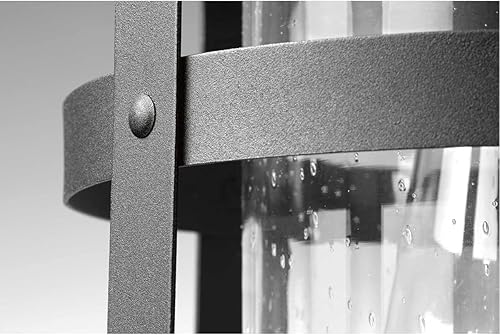 Miniatura 3 de Progress Lighting Haslett Collection - Farol de pared grande con 1 luz de cristal transparente con textura de color negro