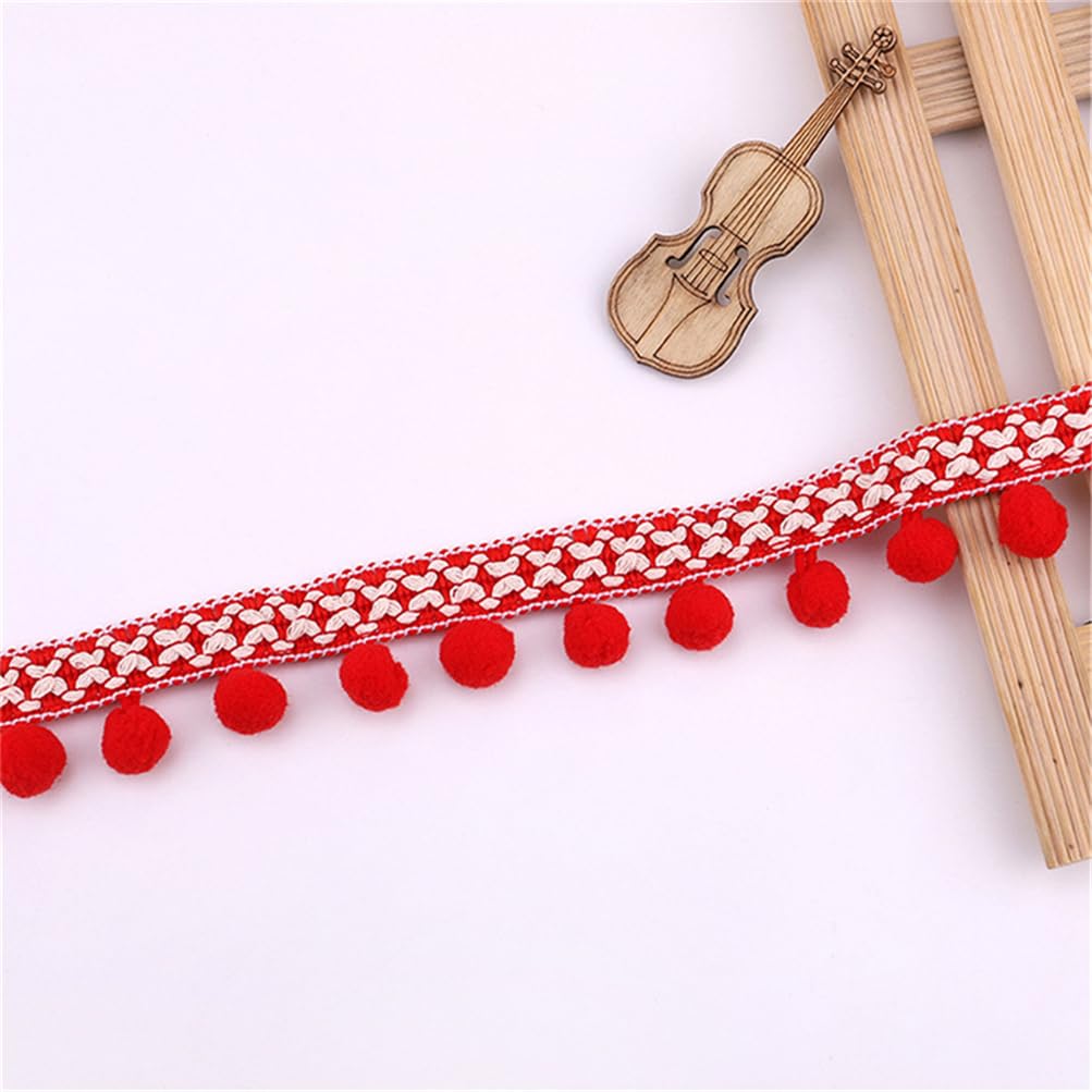 1 Yard 2.8 cm Colourful Pom Poms Tassel Border Pompom Trim Fringe Trim Pompom Ribbon Fringe Pom Pom Ribbon Bobble Fringe Lace Ribbon Tassel Trim Ribbon for Sewing (Red) - Image 2
