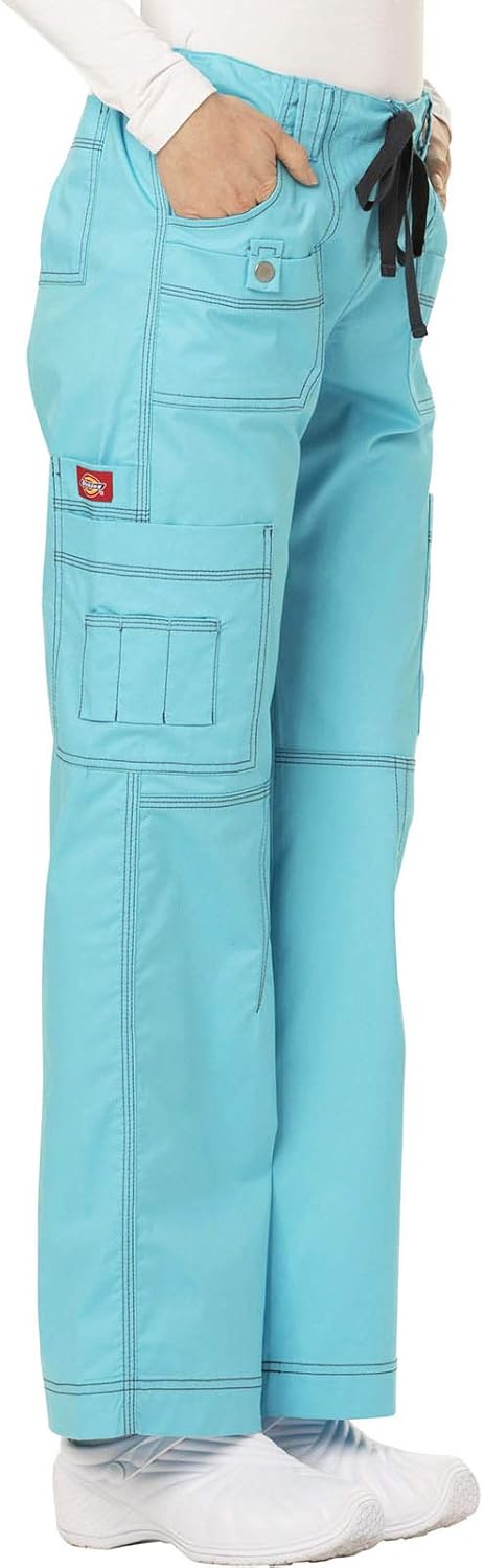 Dickies Women's GenFlex Cargo Scrubs Pant X-Large Petite Icy Turquoise