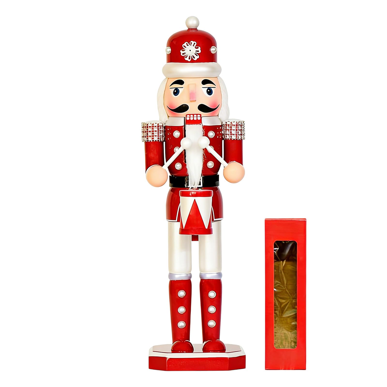 BOYANDM Wooden Nutcrackers Doll with Pearls Detail Christmas Soldier Puppet Figurine Ornament for Festives Season Decorating Wooden Nutcrackers Soldier Christmas Decoration