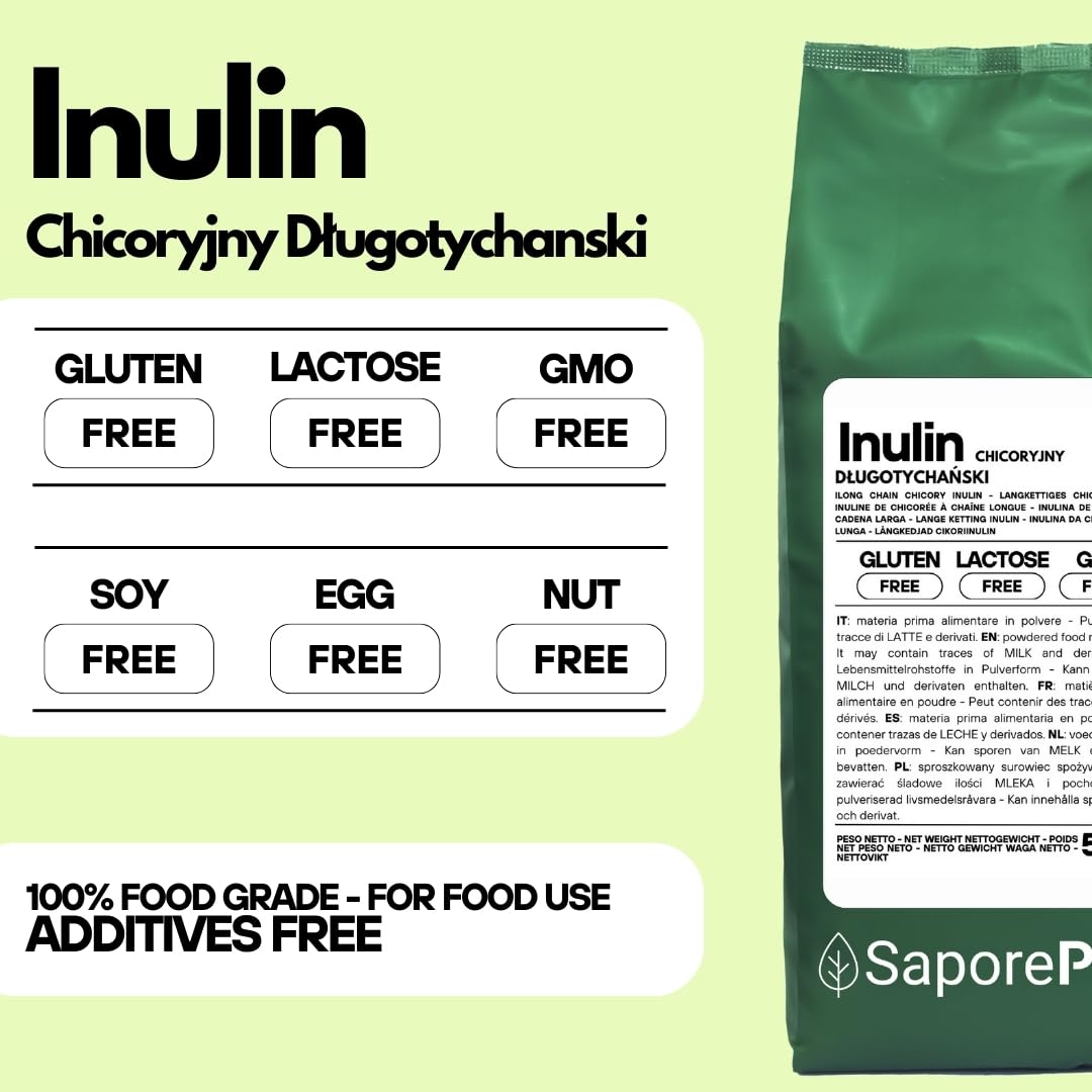 SaporePuro INULINA w proszku - 500 gr - DŁUGI ŁAŃCUCH - Prebiotyczny błonnik roślinny z korzeni cykorii