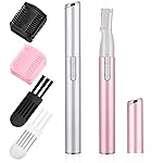 Chumia 2 Pcs Electric Eyebrow Trimmer Women Precision Face Razors Mini Shaver with Comb Christmas Women Gift Battery Operated Personal Epilator for Face Neck Fuzz Lips Leg(Pink, Silver)
