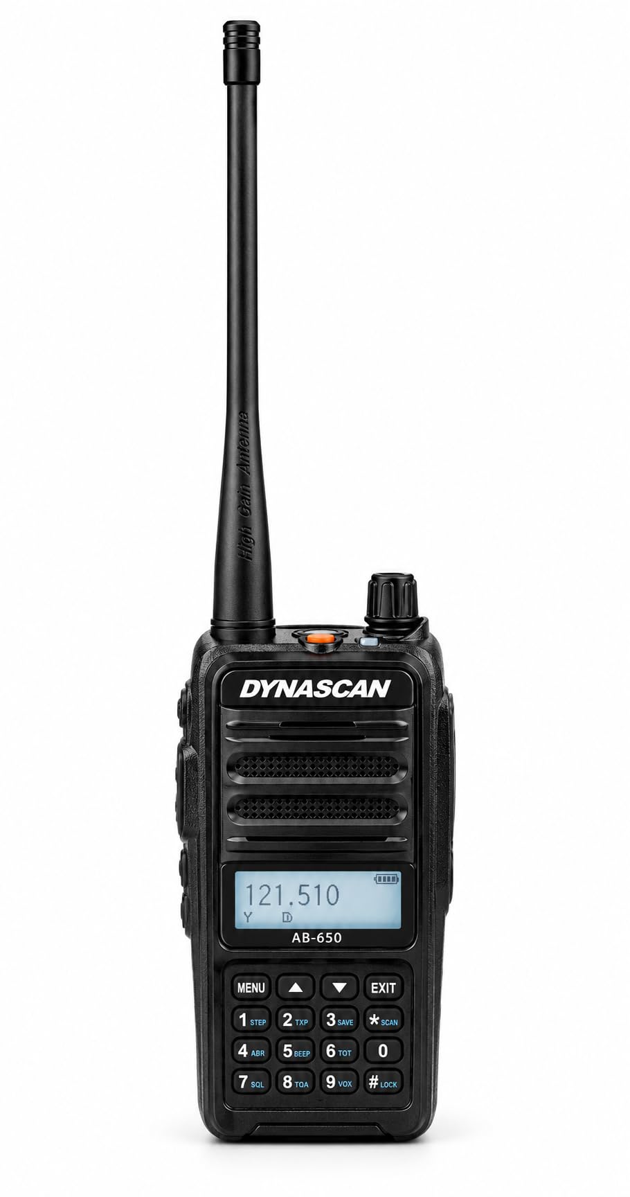 Dynascan AB-650 Walkie Talkie VHF de Banda Aérea (118-136.975 MHz) - Transceptor Portátil de Aviación en Modulación Am, Potencia 5W (6W Pep), Paso de 8.33 kHz y Batería de 2.600 mAh - Negro