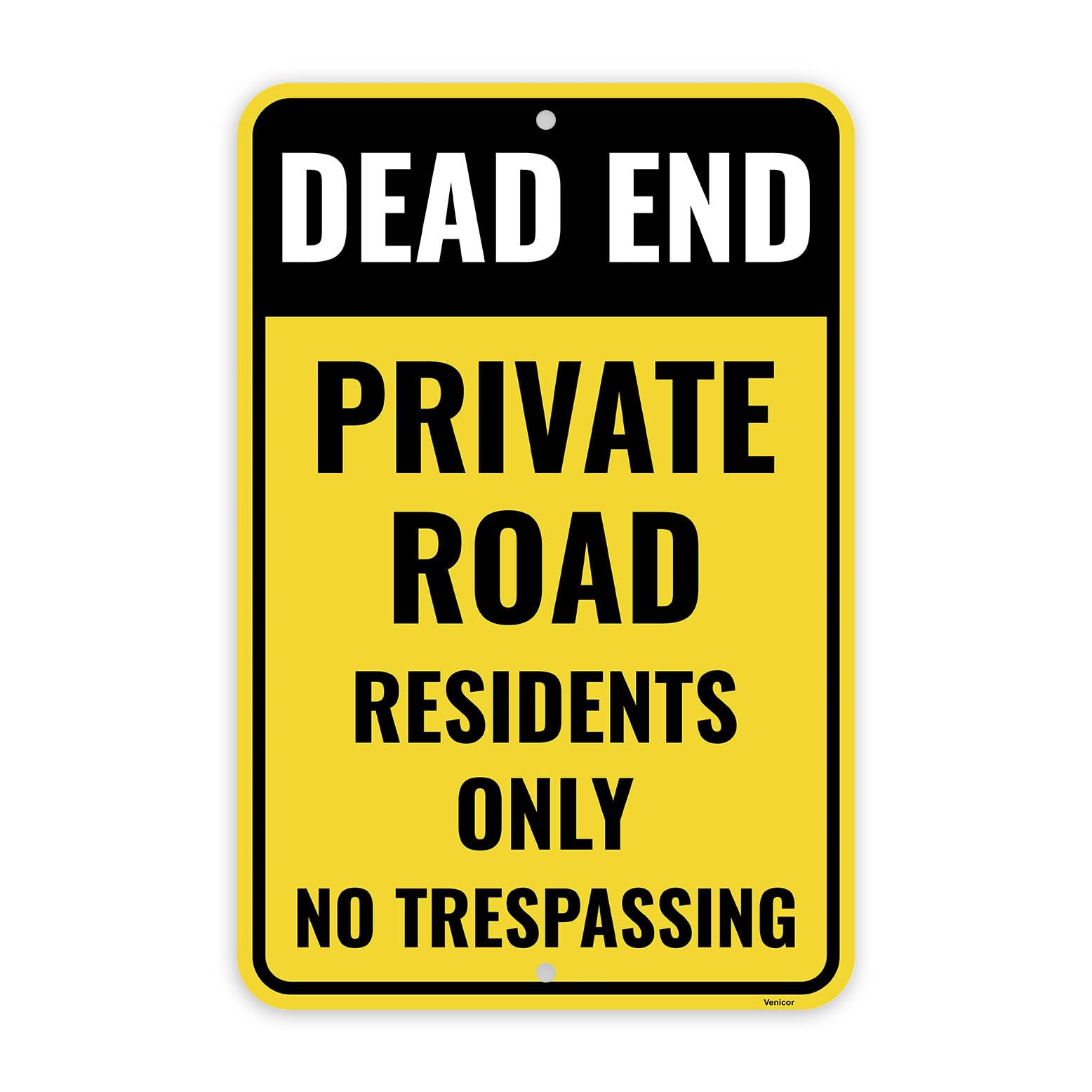 Private Road Residents Only Sign, Dead End No Trespassing, Aluminum, 12x8 Inch