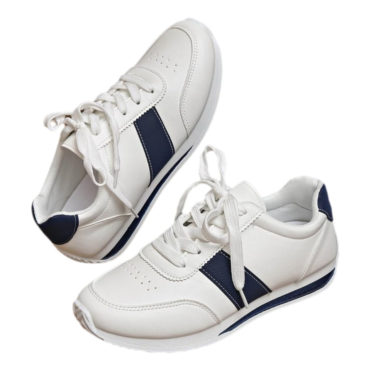 Women's Classic Retro Running Sneakers, White with Navy Stripe, Lace-up Athletic Shoes (White, Adult, Women's, 9, Digital, US Shoe System, Medium (Medium))