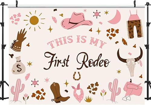 Miniatura 4 de Lofaris This is My First Rodeo - Telón de fondo de vaquera occidental, feliz cumpleaños, cactus mexicano, primer cumpleaños, feliz 1er cumpleaños,
