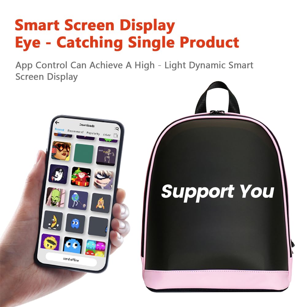 Gugxiom LED-Rucksack, App Controlled Light Up Rucksack, 64x64 High-Cloar-Bildschirm mit DIY-Display für Reisen Im Freien und Werbung (PINK)