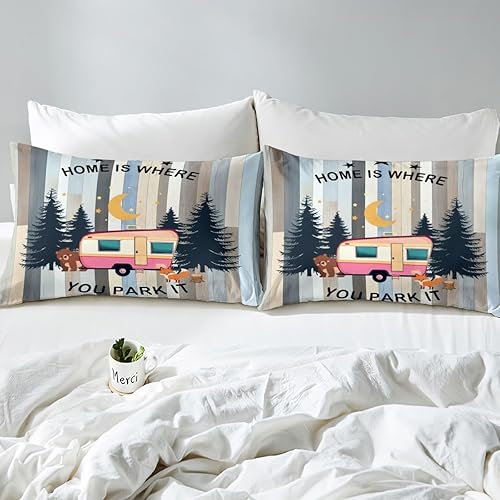 Vista 41 de Erosebridal Juego de sábanas de Happy Camping King, accesorios para cámper para niños, adolescentes y adultos, sábana bajera ajustable de dibujo