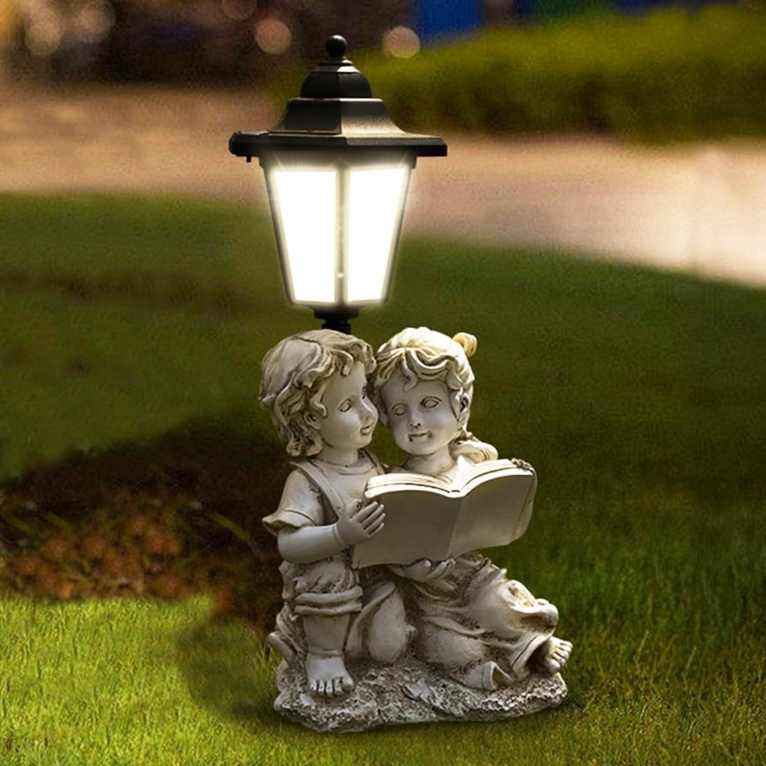 Garden Statues, Outdoor Statues, Outdoor Solar Lights, Yard Lights, Ranch Park Farm Solar Lights, Balcony Lights, Lawn Porch Decorations, Animal Statue,Housewarming Gifts (Boy Girl Statue)