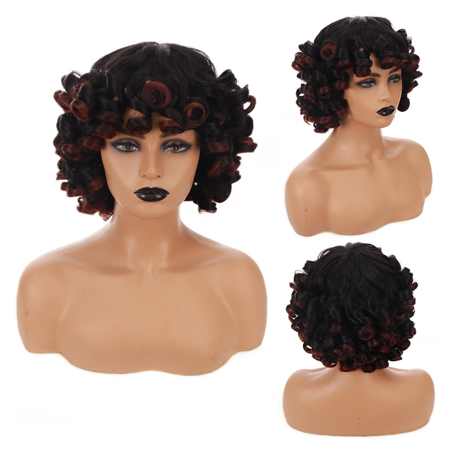 شعر مستعار للنساء HOUYAN شعر مستعار قصير مجعد اصطناعي أسود أنثى أسود بني شعر مستعار أفريقي مع الانفجارات إكسسوارات شعر نسائية طبيعية للفتيات للاستخدام اليومي شعر مستعار كوسبلاي (Color : 003)