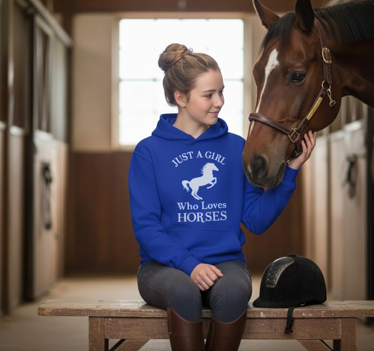 Tstars Just a Girl Who Loves Horses Hoodie - Equestrian Hoodies for Women & Teen Girls - Gift for Riders & Fans