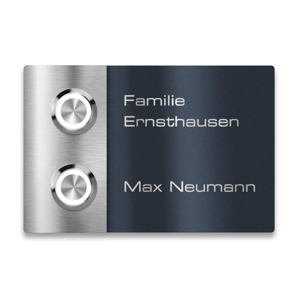Metzler Türklingel für Mehrfamilienhäuser mit Gravur - Namensschild Pulverbeschichtet in RAL 7016 - Edelstahl Klingel zur Unterputz-Montage - Größe: 12 x 8 cm