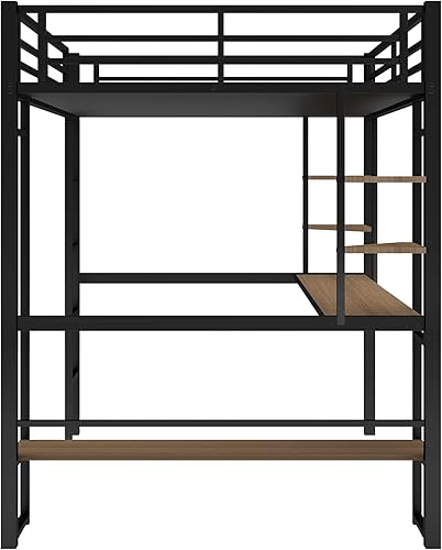 Miniatura 7 de Harper & Bright Designs Base de cama de metal completo con escritorio y estantes de almacenamiento, hecho de acero resistente para niños,