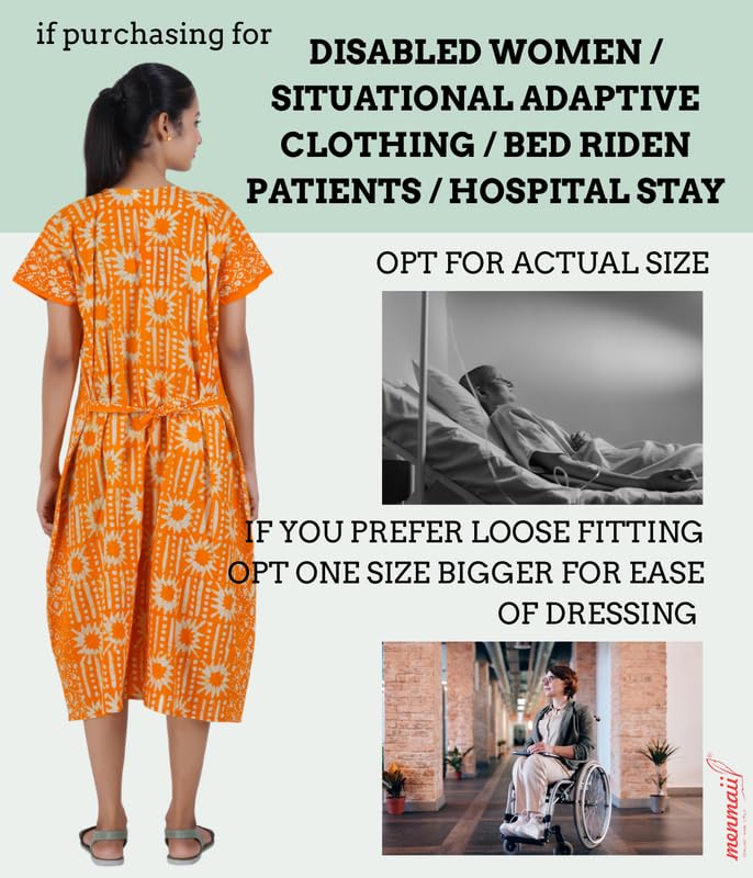 Image of MENMAII Women's [L-4XL] Full Open /Front Buttoned [a Kind of Adaptive Clothing] Multipurpose Nighty for Maternity /Pregnancy /Elderly /Patient /Feeding /Hospital Purpose Nighty Calf Length
