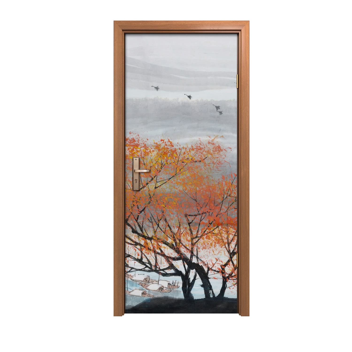 Décoration murale autocollant de porte design paysage de nature 90x200