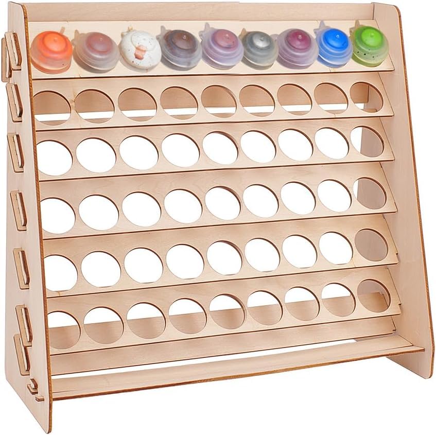 PH PandaHall Wooden Paint Organizer 54 Holes Paint Rack Stand Craft Painting Storage Pigment Ink Bottle Paints Holder for Art Craft School Supplies Storage