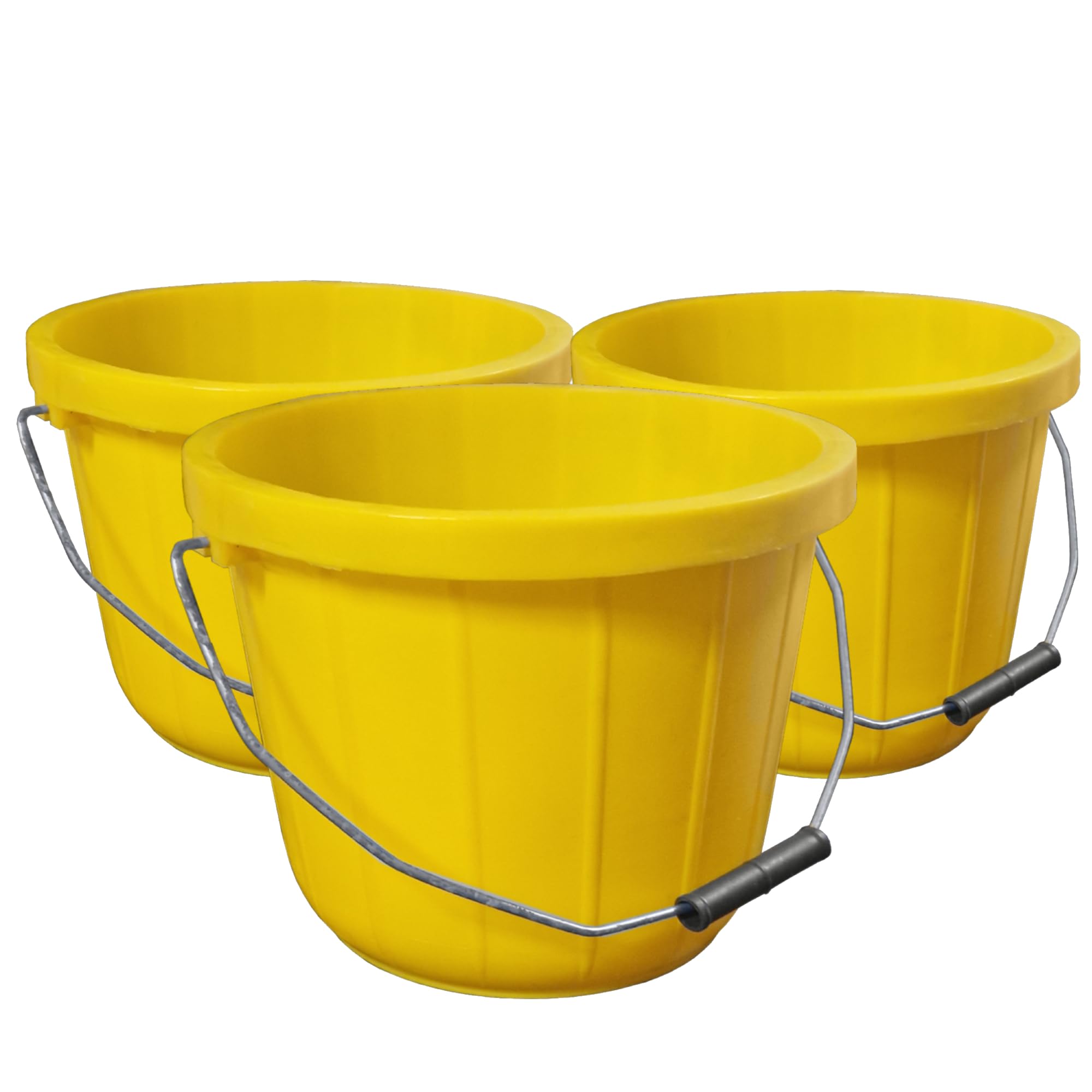 Yellow Plastic Calf Feed Buckets Heavy Duty with Metal Handle - 2 Gallon 10L Bucket 3 Pack