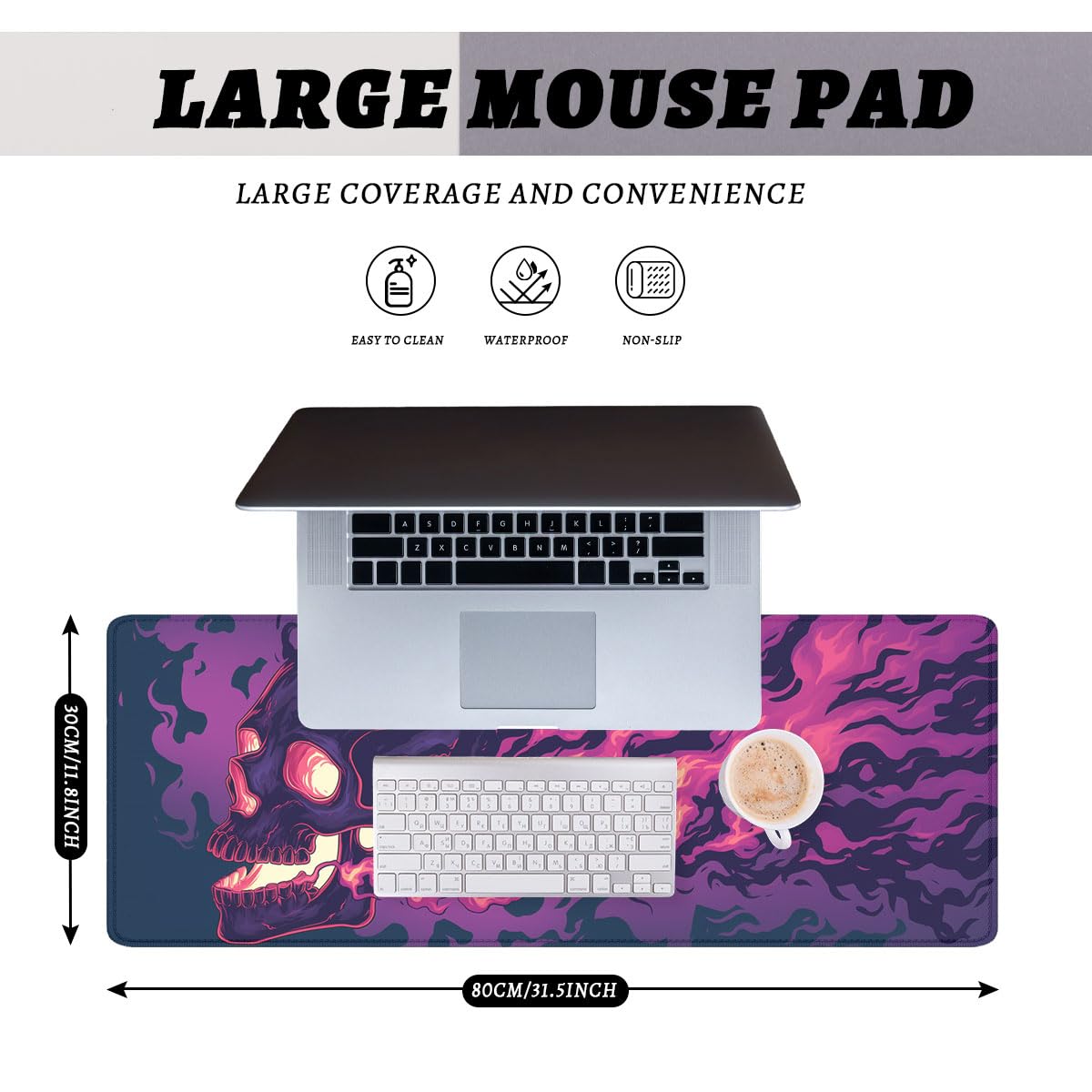 Alfombrilla de ratón para juegos con diseño de calavera de terror, diseño gótico del Día de los Muertos, tamaño XL, alfombrilla de mouse grande extendida para teclado para laptop, alfombrilla de