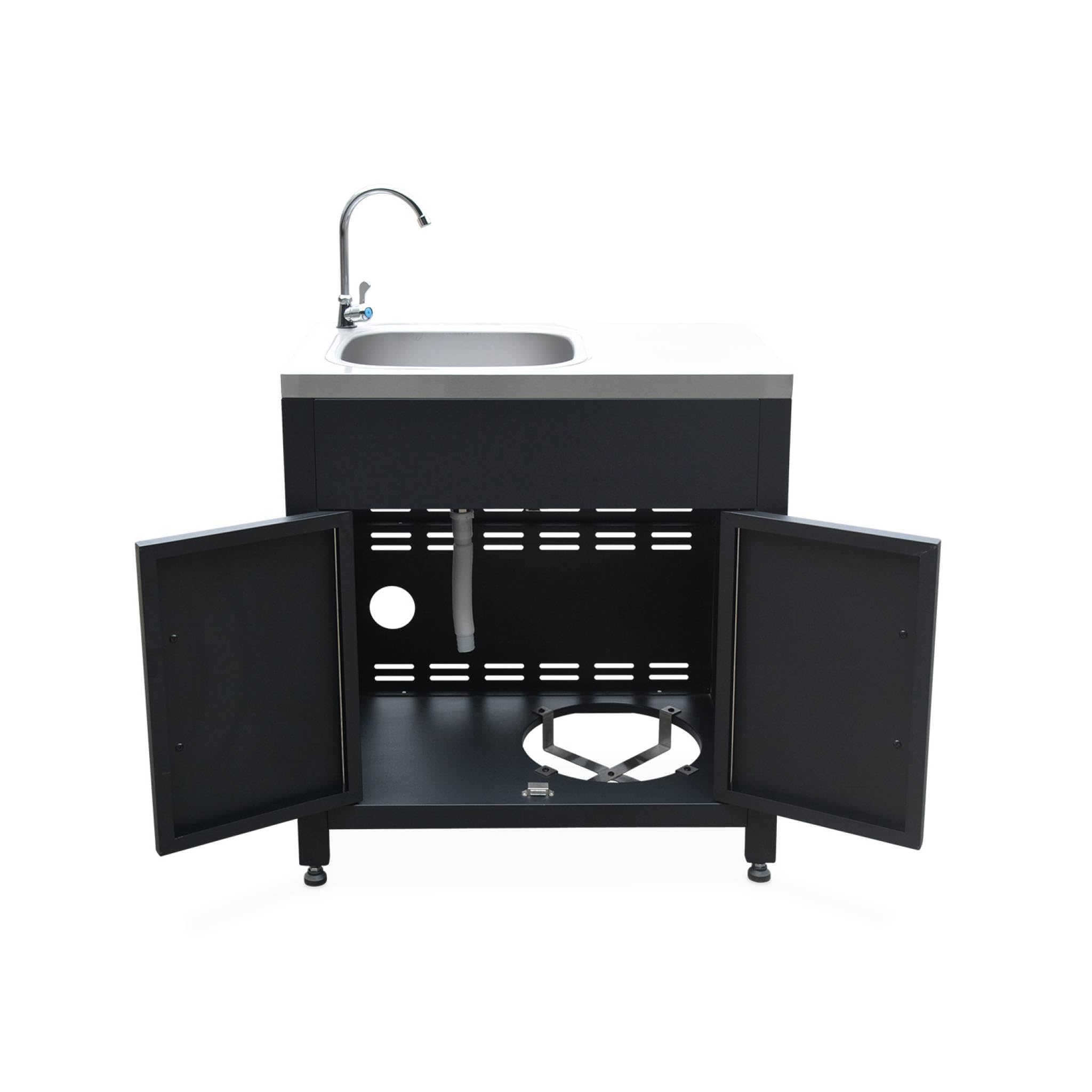 sweeek - Cocina exterior de acero con fregadero de 80cm, Grimaud, Negro, 52.5x80x114 cm