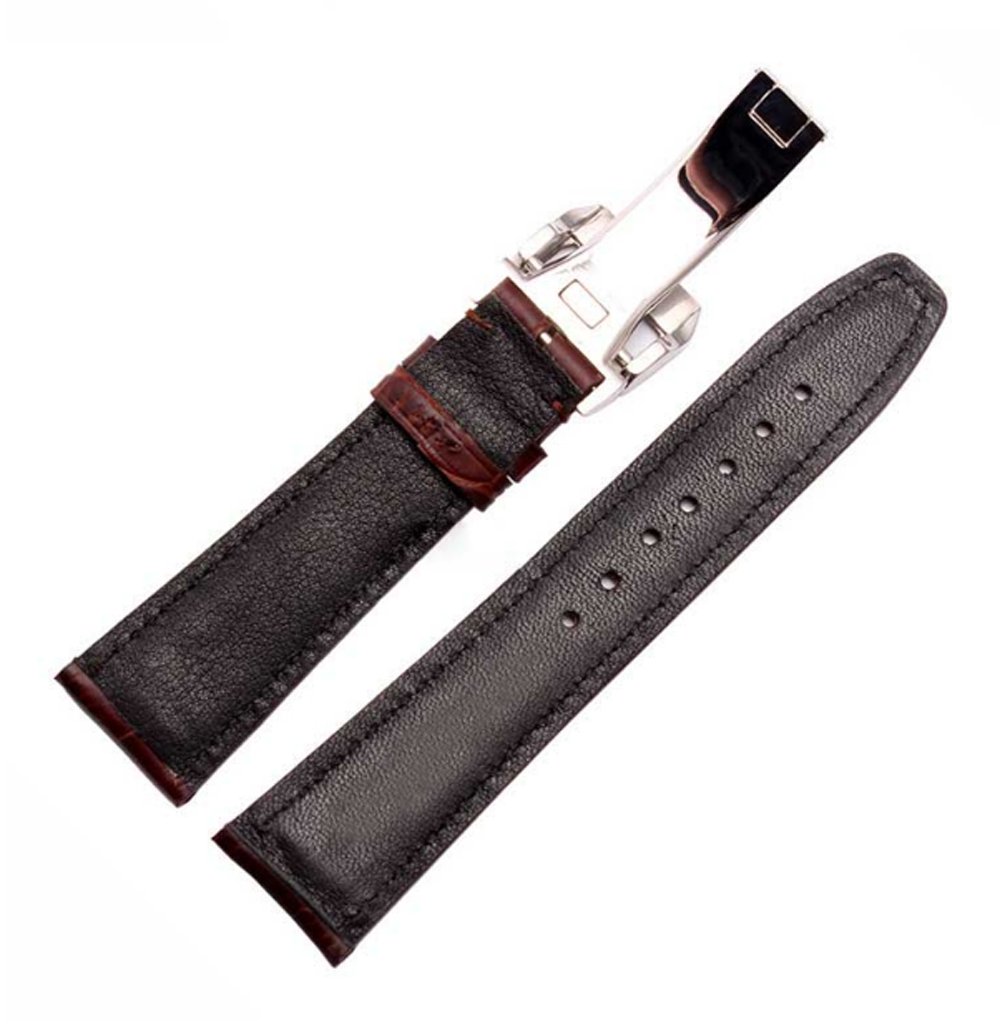 Richie strap 20mm 21mm 22mm Crocodile Skin Pattern Leather Watch Straps Deployment Clasp Band for IWC Portugieser Pilot's Watchs[IW35312/IW371401] (21mm, Brown)