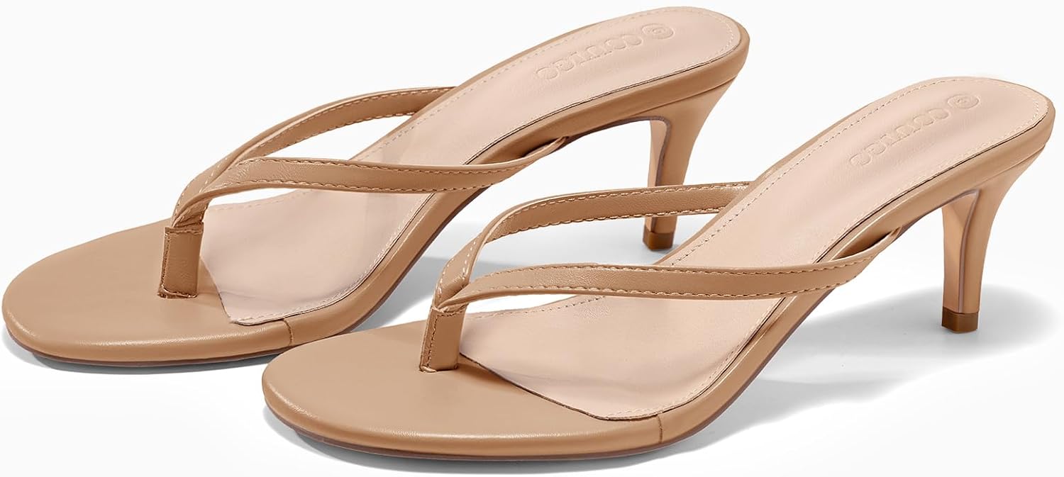 Coutgo Women's Kitten Heels Flip Flops Thong Heeled Sandals Round Open Toe Comfortable Summer Beach Shoes - Image 6