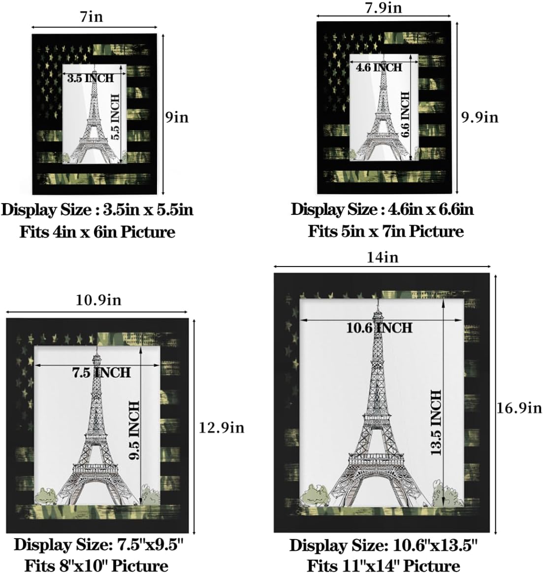 Pardick 5X7 Picture Frame Army Camo American Flag Hanging Wall & Tabletop Photo Frame Desk Wood Picture Frams 5X7 Multi Small Desk for Collage Family Office Baby Photos Gallery Decor Gift
