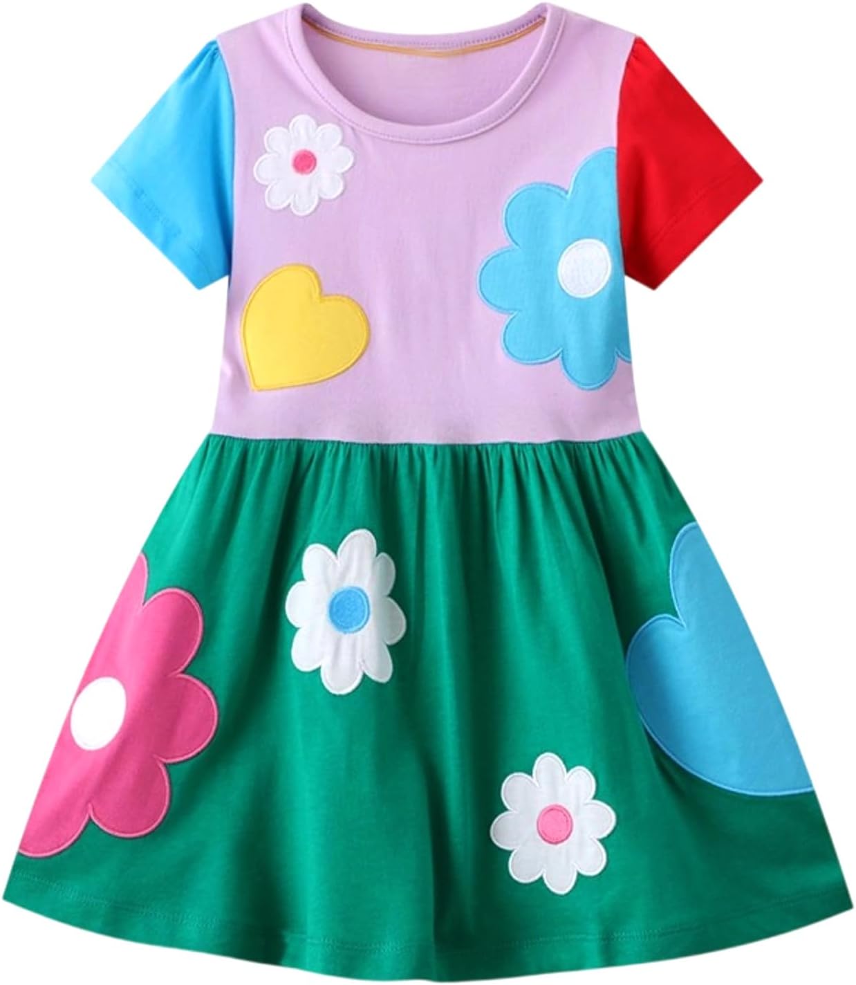 Toddler Girl Summer Dress Little Girls Cotton Short Sleeve Dresses Casual Midi Sundress for Kids 2-7 Years