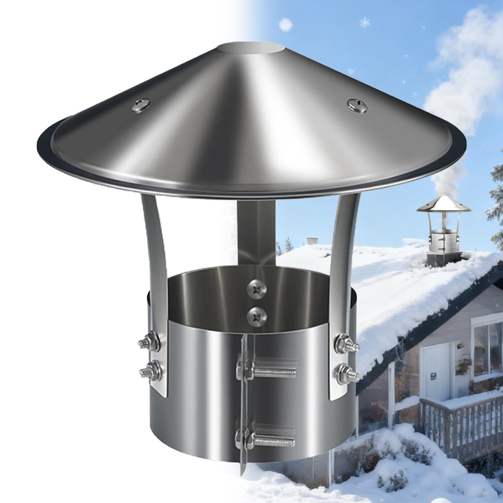 Chimney Cap 201 Stainless Steel Chimney Cowl 3" 4" 5" 6" 7" Exterior Weather-Proof Roof Cap Stove Pipe Topper Fireplace Exhaust Cap Adjustable Round Chimney Rain Caps for Wood/Oil Stove(150mm/6in)