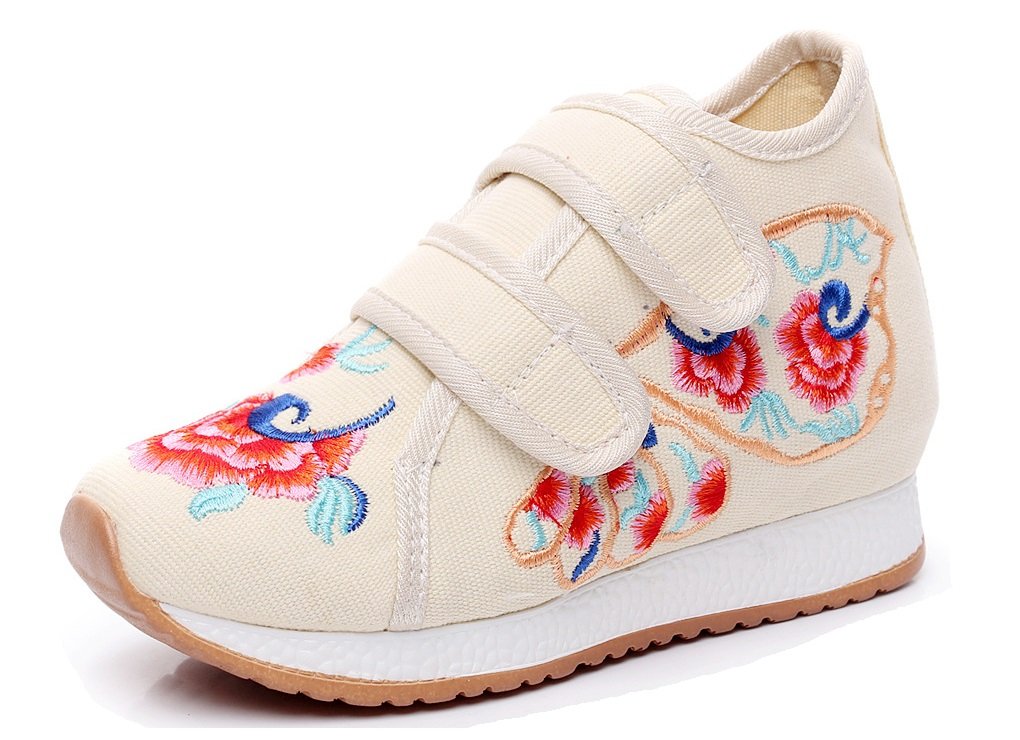 Tianrui Crown Girl's Bow Embroidery Casual Traveling Shoes Sneaker Kid's Cute Sport Canvas Shoe Beige
