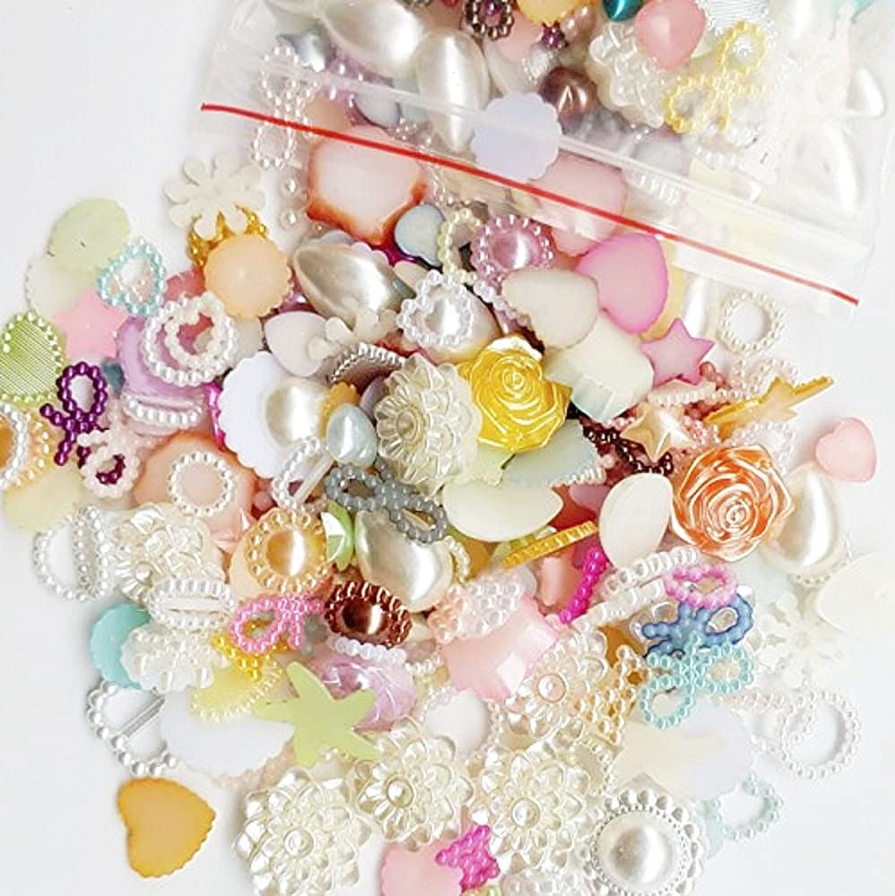 30g (185-220pcs) 4-20mm Random Mixed Pearl Flat back Cabochons Decoden Rhinestone Loose Beads Gem DP058