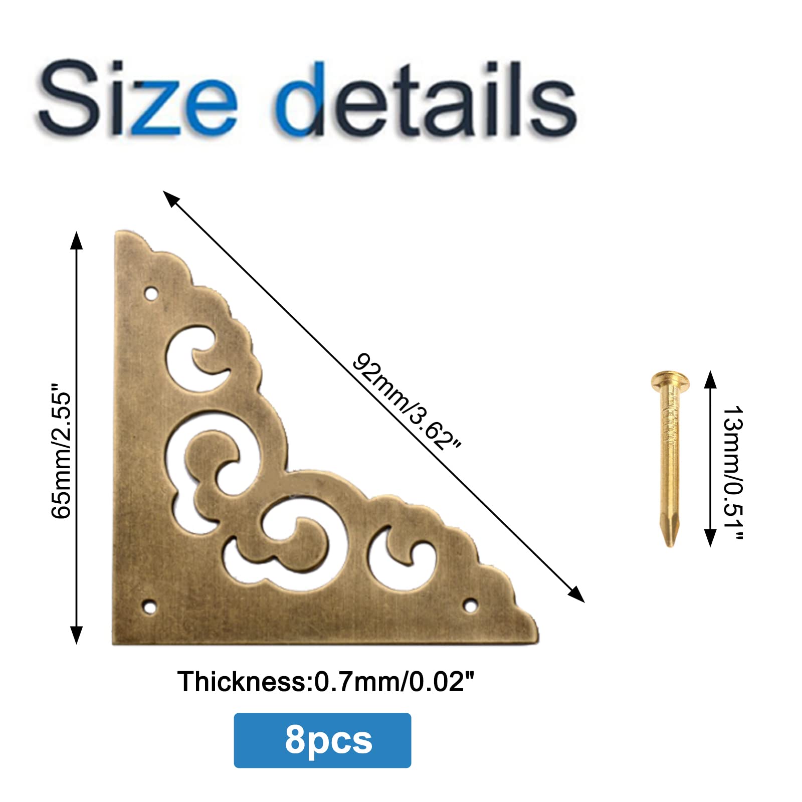 INCREWAY Brass Flat Corners Bracket, 8PCS Decorative Brass Box Corner Protector Metal Floral Right Angle Bracket for Cabinet Door - Image 2