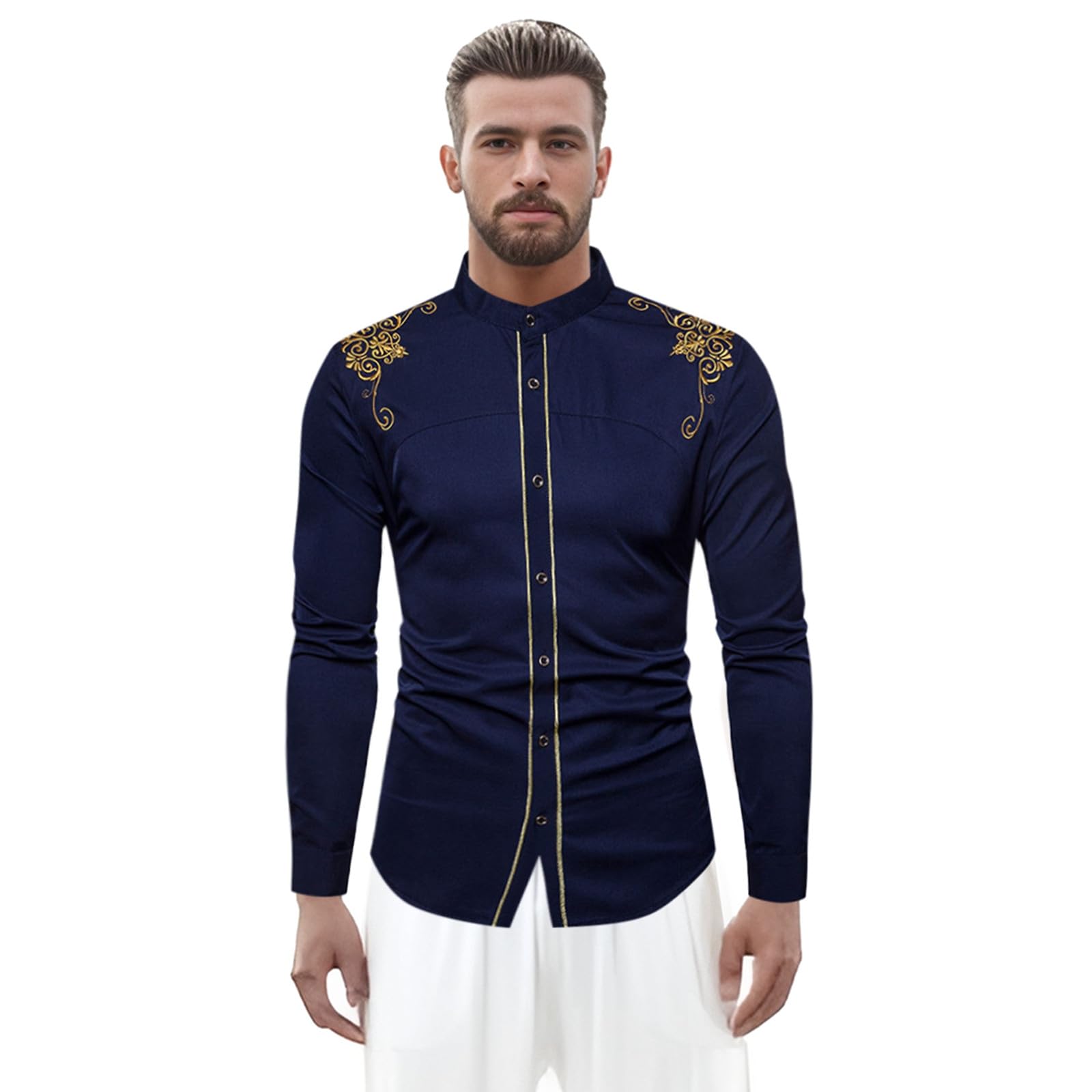 Camicia medievale da uomo con ricamo palazzo slim camicia a maniche lunghe vintage formale camicia a maniche lunghe abito da festa camicie button down manica lunga camicia risvolto con stampa