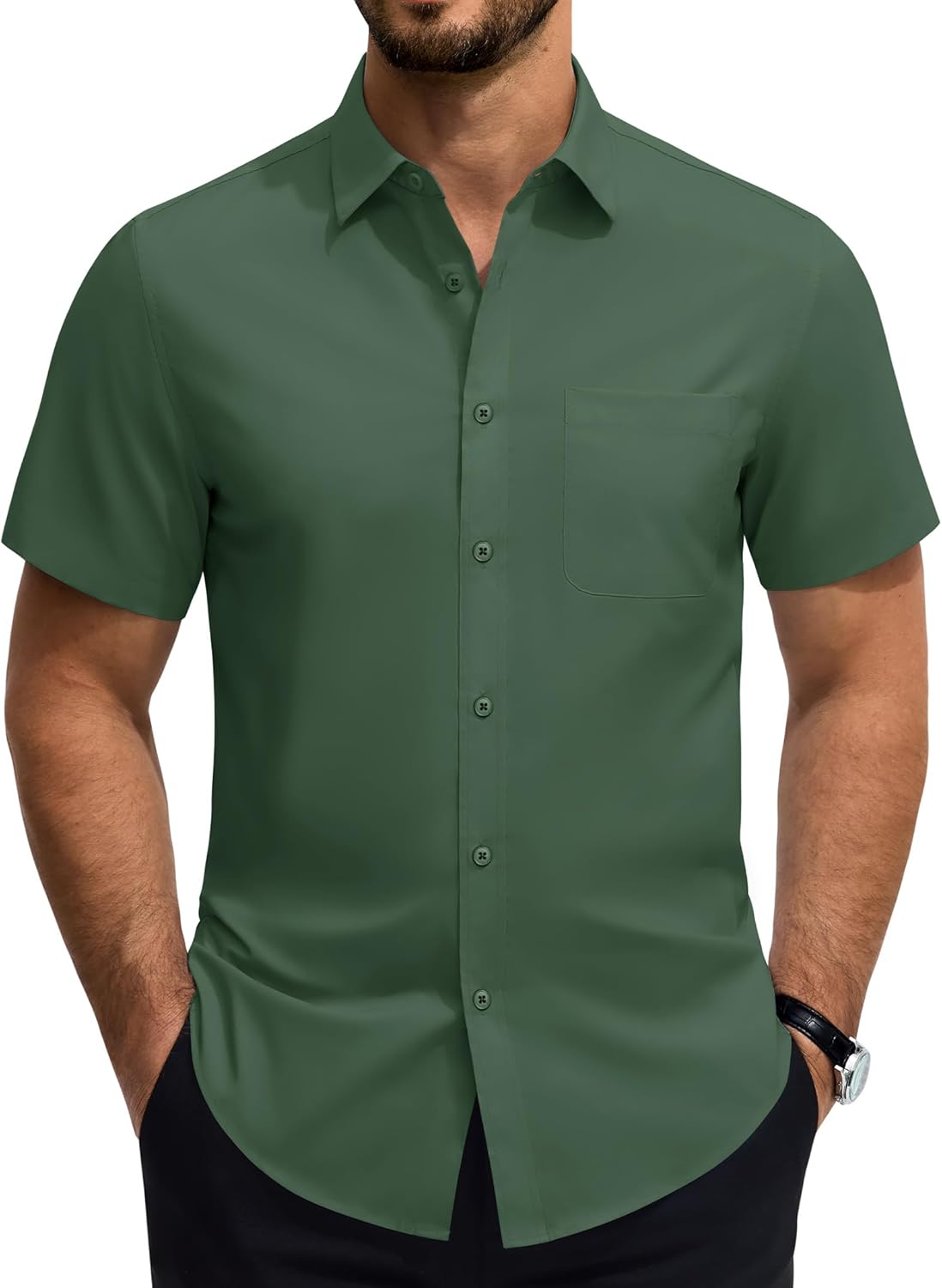Lion Nardo Cotton Mens Dress Shirts Untucked Short Sleeve Button Down Shirts Stain Shield Dress Shirts for Men Wrinkle Free