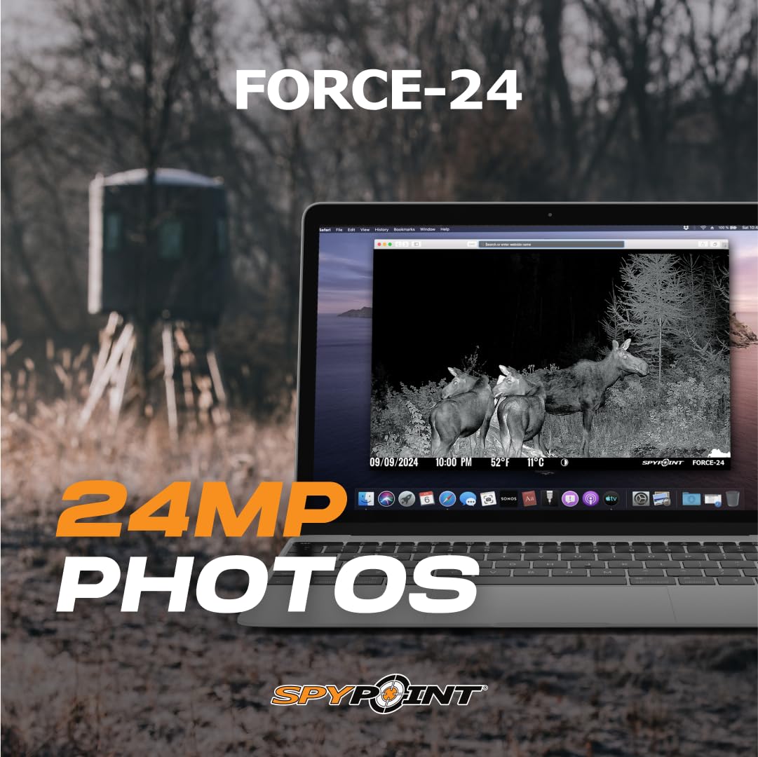 SPYPOINT FORCE-24 Doppelpack Nicht-zelluläre Trail-Kamera, 2K-Video, 24-MP-Fotos, schwache LEDs, Nachtsicht-Spielkamera, 21,3 m Bewegungserkennung, erschwingliche Trail-Cam, unverzichtbare