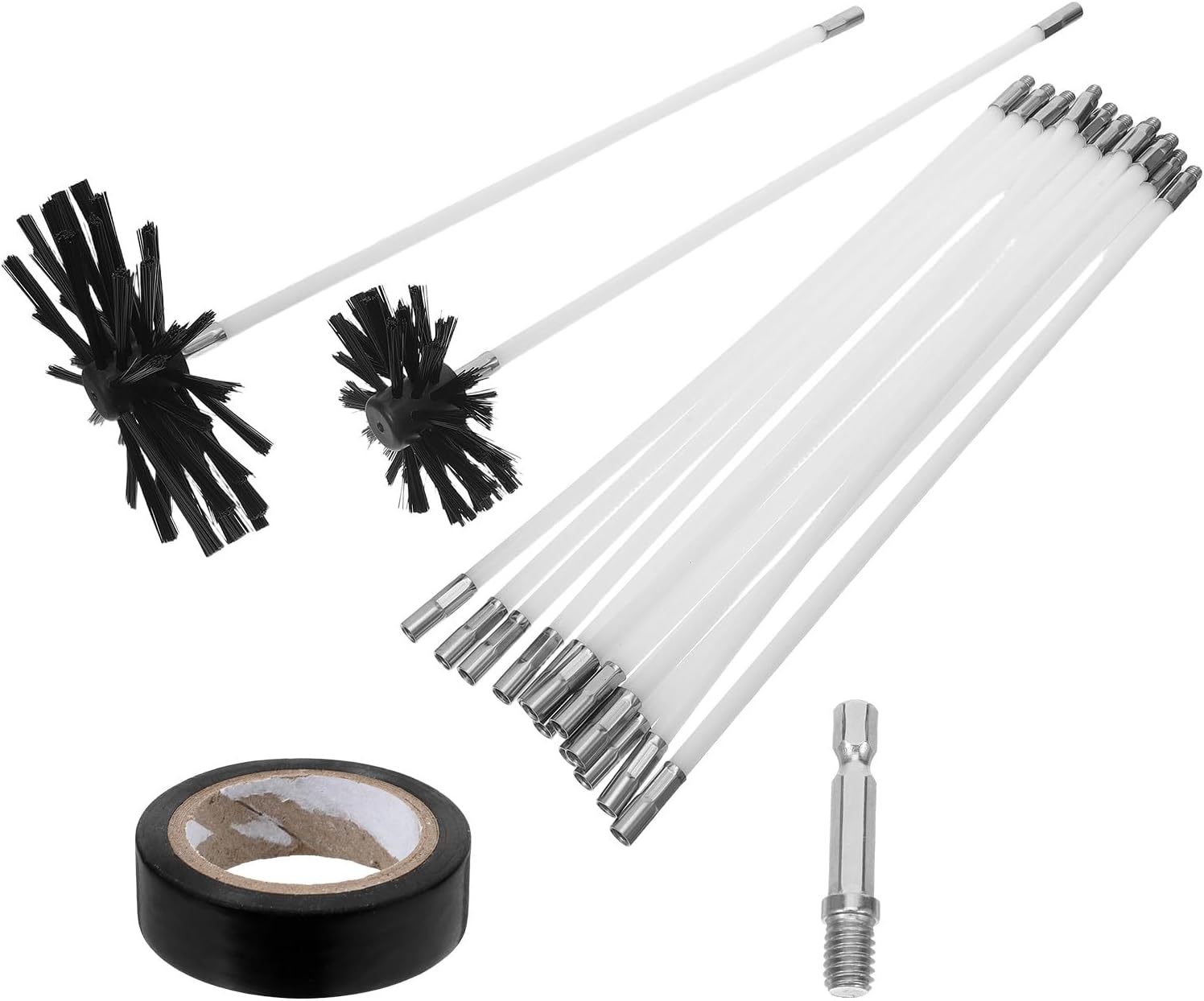 1Set Chimney Brush and Rod Set - Fireplace Sweep Brush Kit with 4” 6” Heads - Chimney & Dryer Vent Cleaning Kit for Duct Cleaning Fireplace and Stove Maintenance
