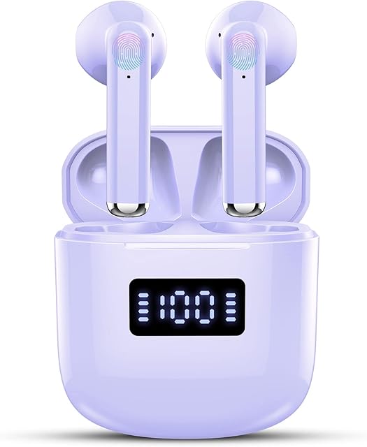 Wireless Earbuds, Wireless Headphones Bluetooth 5.3 with 4 Mics, 2022 Bluetooth Earphones with ENC Noise Cancelling, Ear buds Wireless Earbuds, USB-C, HiFi Stereo, LED Display, Waterproof, Purple