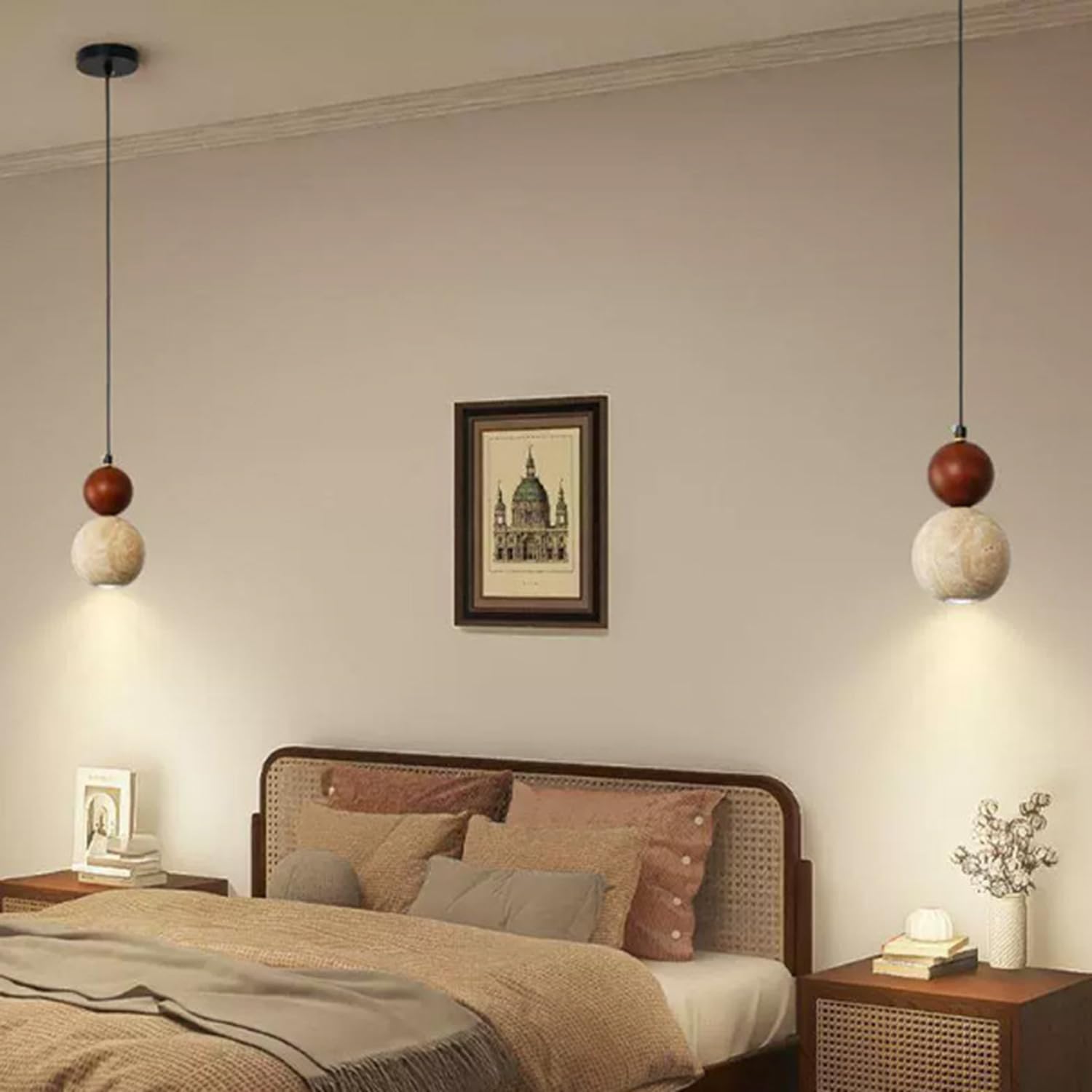 Lampada a sospensione vintage in travertino di forma sferica 3,9 in