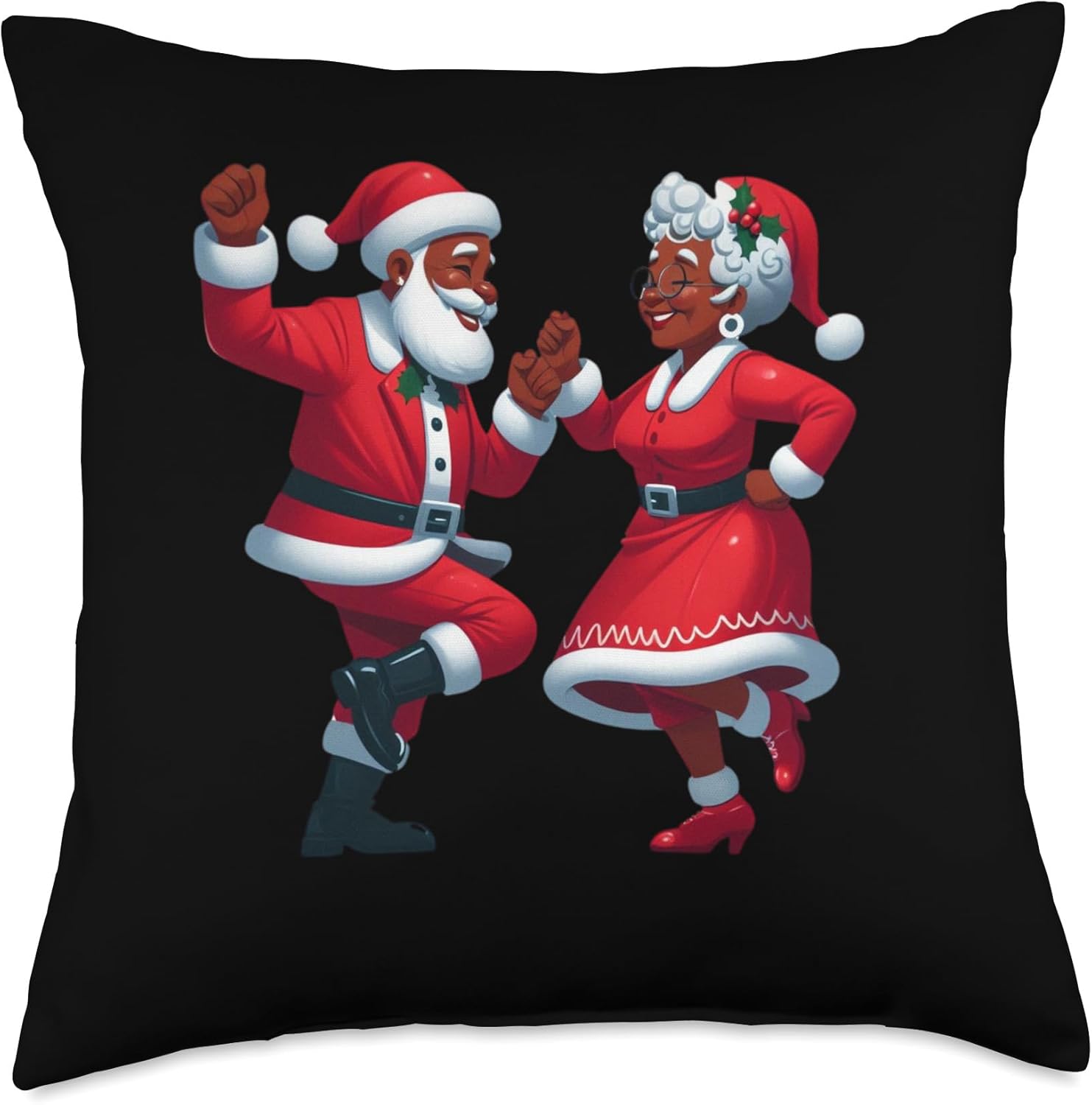 Christmas Dancing Black African American Santa Mrs Claus Throw Pillow