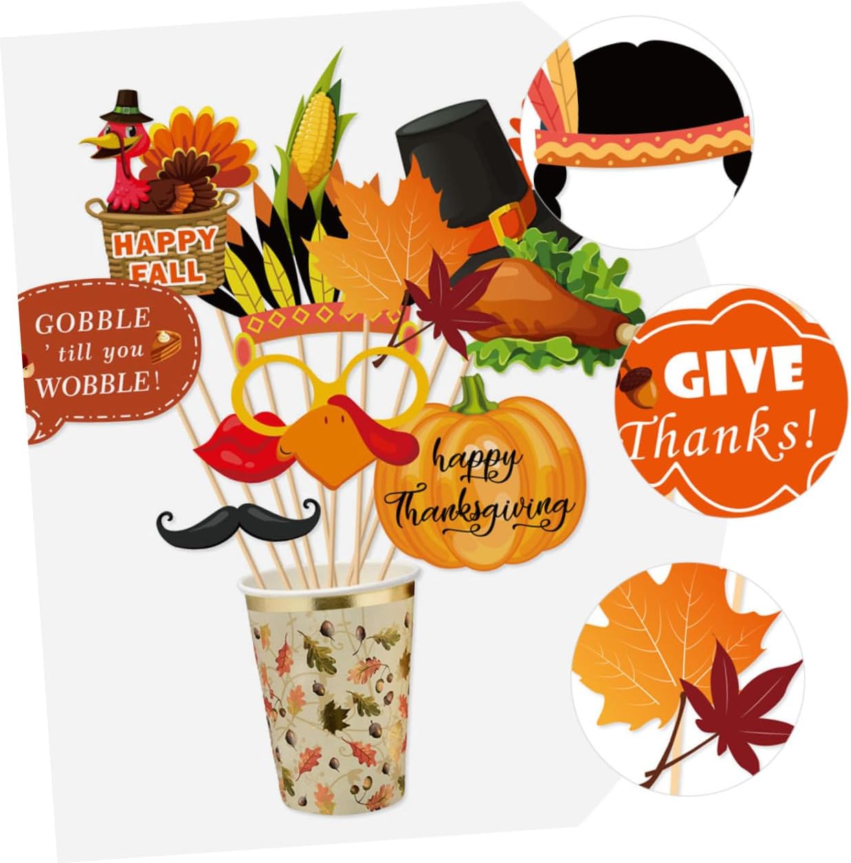 Cabilock 21pcs Thanksgiving Photo Props Fall Theme Party Decorations DIY Hand Held Props for Thanksgiving Celebrations for Photo Booth Fun and