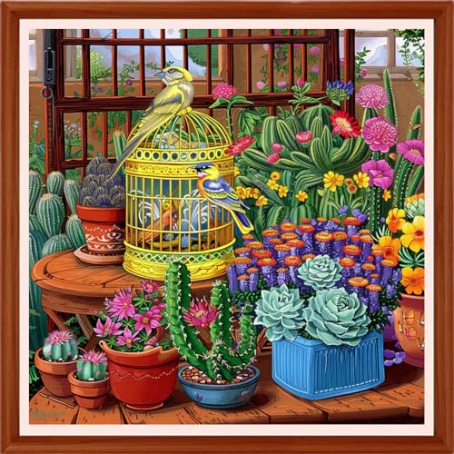Image of Hopeart Stamped Cross Stitch Kits for Beginner Embroidery Kits for Beginners Adults DIY 11CT Cross Stitch Patterns Needlepoint Kits Crossstitching Kits-A Corner of the Garden 18x18 inchs