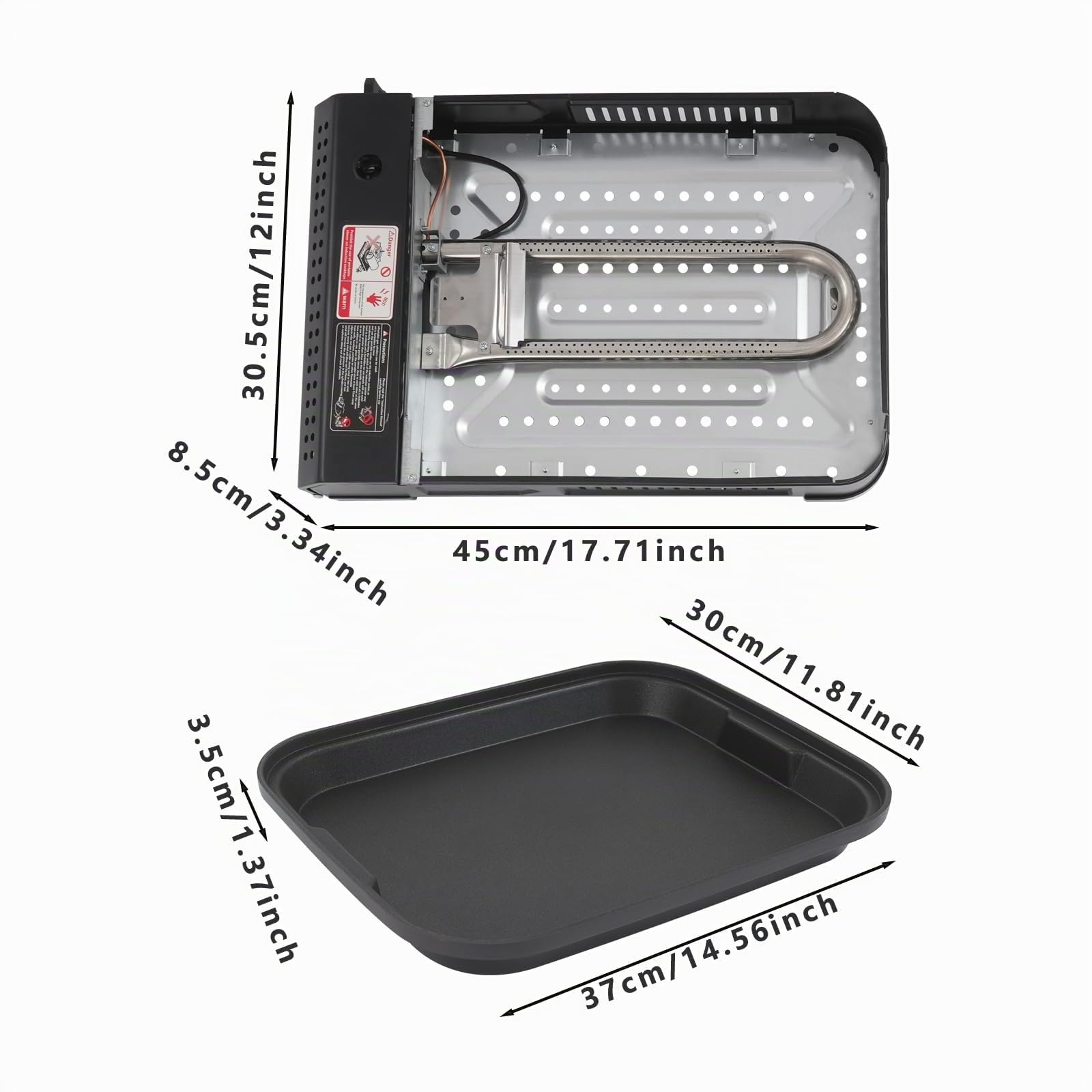 2-in-1 Camping Gasgrill Tragbarer Gaskocher mit Grillplatte und Deckel 2-Flammig Gaskocher für Outdoor Camping und BBQ Butan Grillkocher für Garten, Balkon, 45x30.5x8.5cm (Ohne Griff)