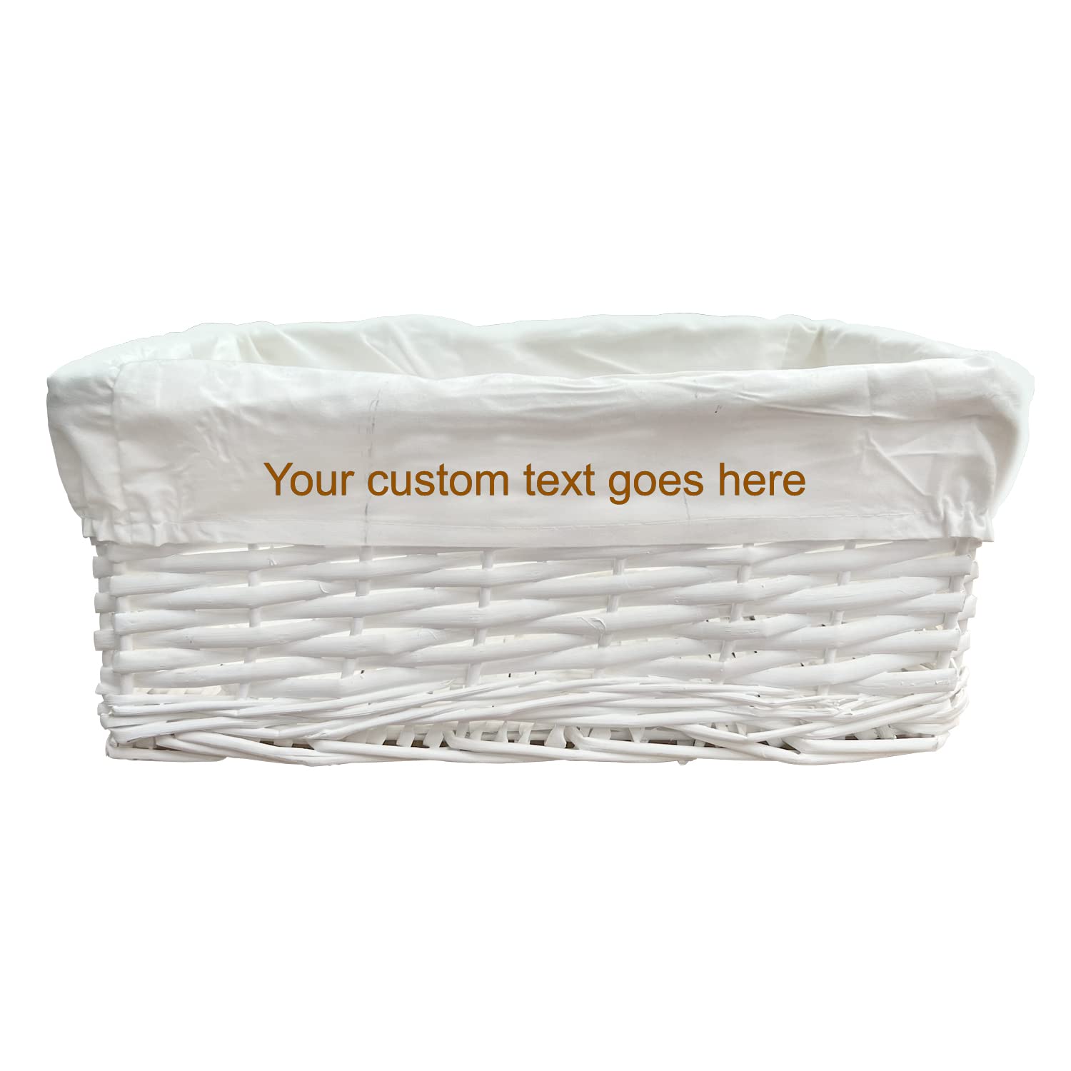Arpan White Personalised Text Wicker Gift Hamper Storage Basket With Cloth Lining