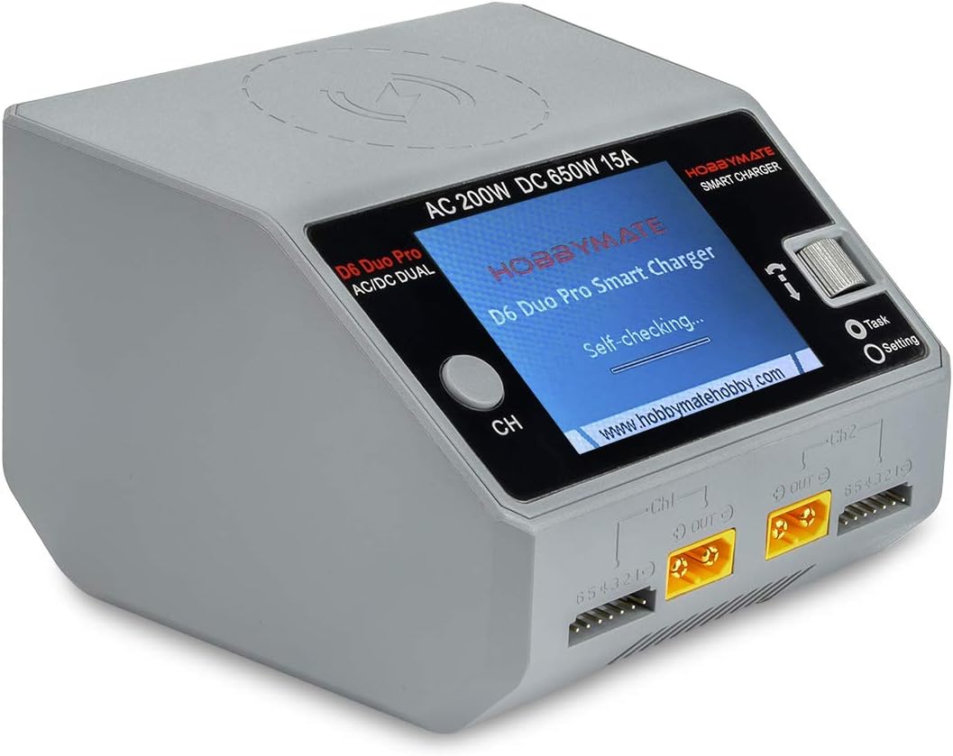 HOBBYMATE D6 Duo Pro Battery Charger w/Wireless Cellphone Charging, Support AC/DC Input